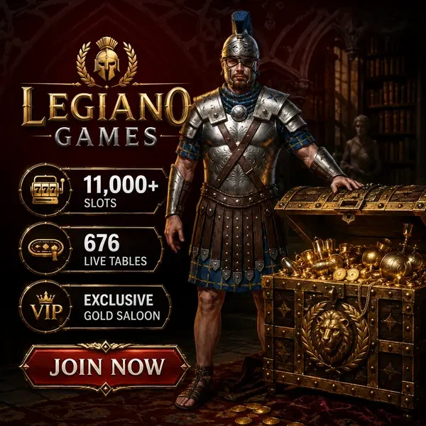 Disciplinovaný centurion Legiano Casino Games střeží truhlu s pokladem exkluzivních slotů a odměn