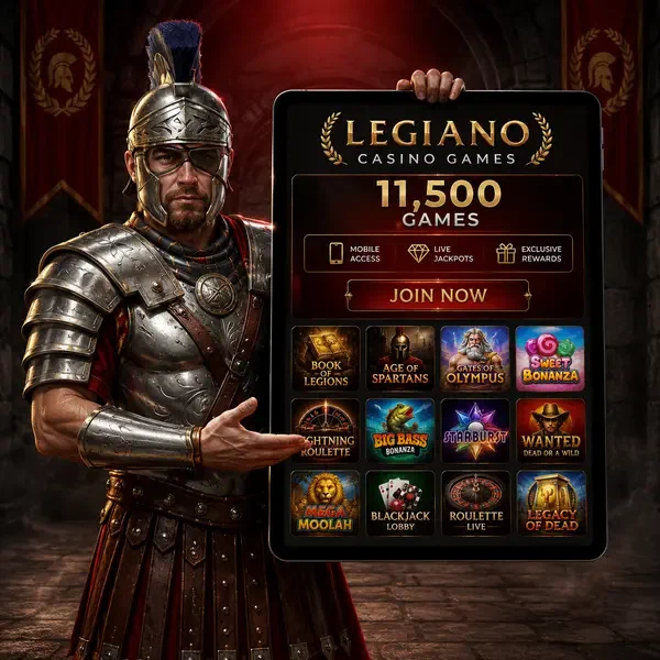 Římský centurion hrdě zobrazuje 11 500+ her kasina Legiano na tabletové aplikaci